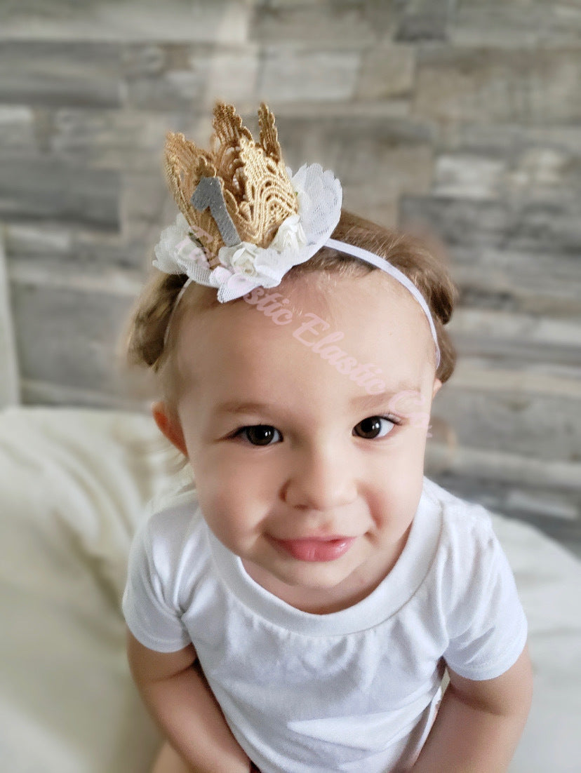 thumbnail image 2 of First Birthday Crown Hat - White Glitter With Iridescent Number 1, Unisex Baby Party Accessory 2 of 11