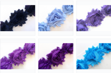 Load image into Gallery viewer, Shabby Rose Flower Trims (Blues, Purples) - 1/2 Yard - Fantastic Elastic Company