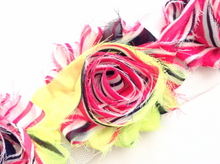 Load image into Gallery viewer, Shabby Rose Flower Trims (Patterns: Stripes/Chevron) - 1/2 Yards - Fantastic Elastic Company