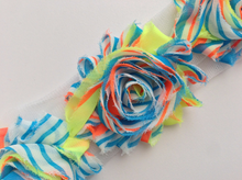 Load image into Gallery viewer, Shabby Rose Flower Trims (Patterns: Stripes/Chevron) - 1/2 Yards - Fantastic Elastic Company