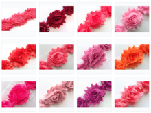 Load image into Gallery viewer, Shabby Rose Flower Trims (Reds, Oranges, Pinks) - 1/2 Yards - Fantastic Elastic Company