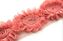 Load image into Gallery viewer, Shabby Rose Flower Trims (Reds, Oranges, Pinks) - 1/2 Yards - Fantastic Elastic Company