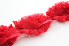 Load image into Gallery viewer, Shabby Rose Flower Trims (Reds, Oranges, Pinks) - 1/2 Yards - Fantastic Elastic Company