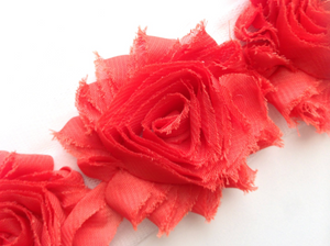 Shabby Rose Flower Trims (Reds, Oranges, Pinks) - 1/2 Yards -  Fantastic Elastic Company