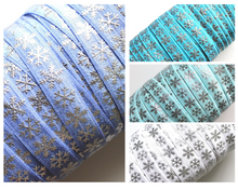 Load image into Gallery viewer, Silver Snowflakes - FOE - Fold Over Elastic - Fantastic Elastic Company