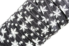 Load image into Gallery viewer, White Glitter Snowflakes - FOE - Fold Over Elastic - Fantastic Elastic Company
