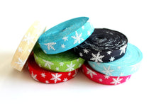 Load image into Gallery viewer, White Glitter Snowflakes - FOE - Fold Over Elastic - Fantastic Elastic Company