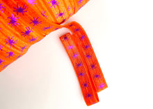 Load image into Gallery viewer, Purple Spiders on Orange - Halloween - FOE - Fold Over Elastic -  Fantastic Elastic Company
