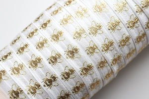 Gold Bees - FOE - Fold Over Elastic -  Fantastic Elastic Company