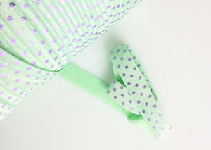 Purple Polka-Dots on Mint - FOE - Fold Over Elastic -  Fantastic Elastic Company