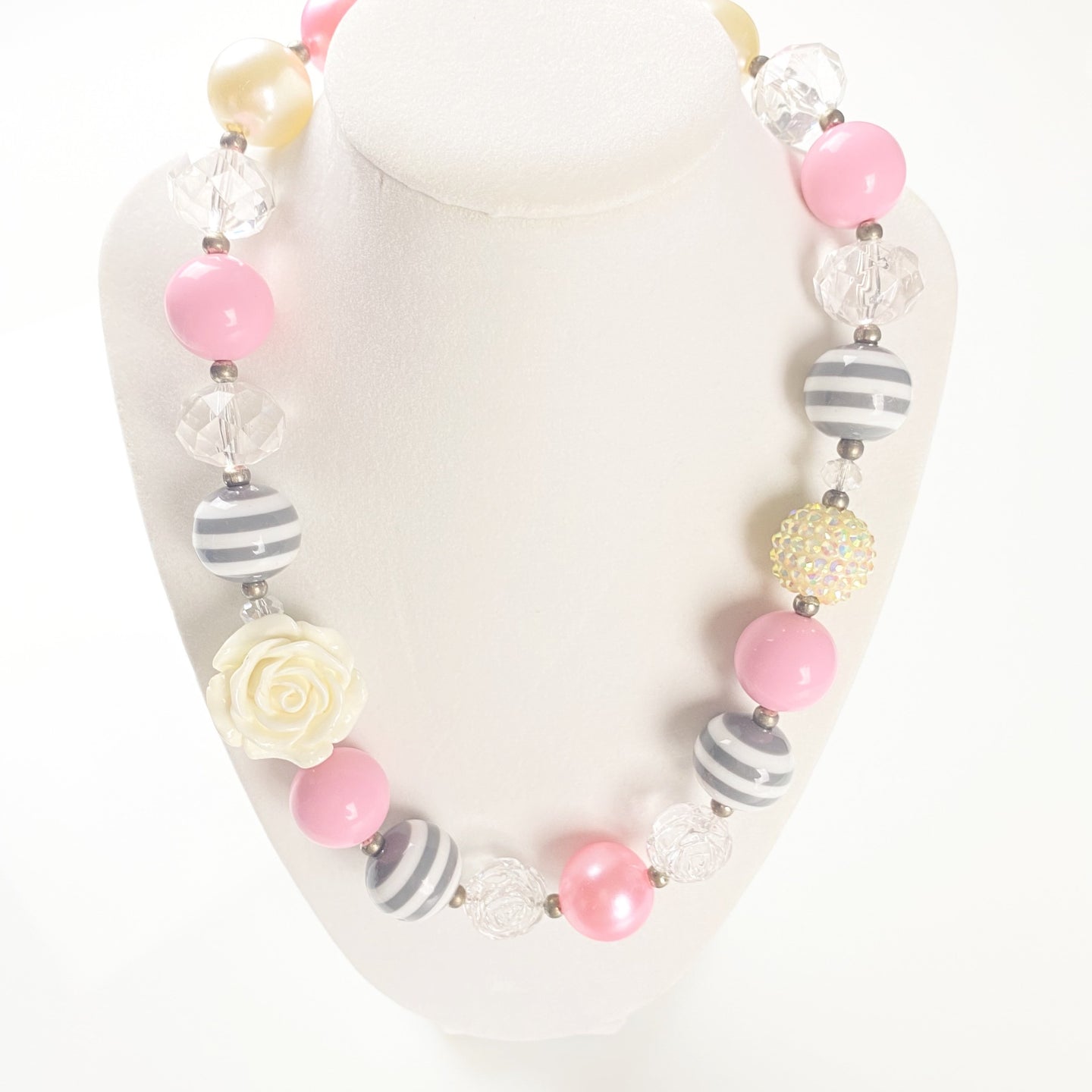 Pink, Gray and White Stripe - Bubblegum Necklace -  Fantastic Elastic Company