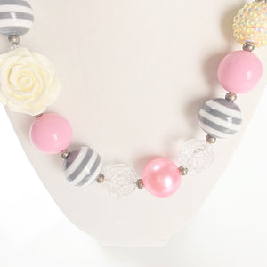 Pink, Gray and White Stripe - Bubblegum Necklace -  Fantastic Elastic Company