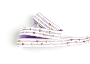 Lavender and White Stripes with Hearts - FOE - Fold Over Elastic -  Fantastic Elastic Company