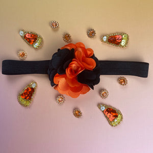 Orange and Black Halloween Flower - Headband -  Fantastic Elastic Company