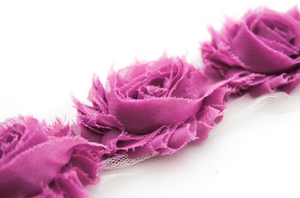 Shabby Rose Flower Trims (Blues, Purples) - 1/2 Yard -  Fantastic Elastic Company
