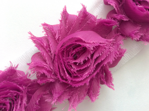 Shabby Rose Flower Trims (Blues, Purples) - 1/2 Yard -  Fantastic Elastic Company