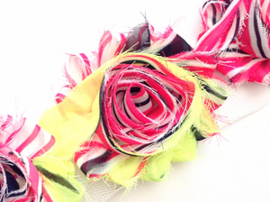 Shabby Rose Flower Trims (Patterns: Stripes/Chevron) - 1/2 Yards -  Fantastic Elastic Company