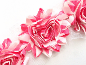Shabby Rose Flower Trims (Patterns: Stripes/Chevron) - 1/2 Yards -  Fantastic Elastic Company