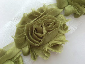 Shabby Rose Flower Trims (Yellows, Greens) - 1/2 Yard -  Fantastic Elastic Company