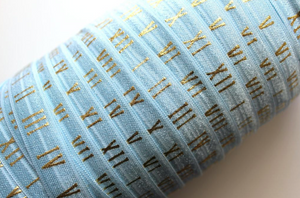 Gold Roman Numerals on Baby Blue - FOE -  Fold Over Elastic -  Fantastic Elastic Company