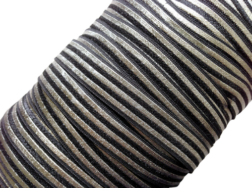 Silver Stripes on Black -FOE- Fold Over Elastic -  Fantastic Elastic Company