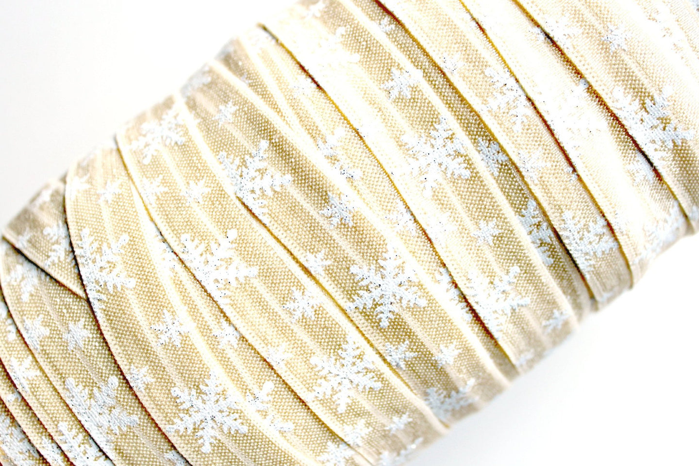 White Glitter Snowflakes - FOE - Fold Over Elastic -  Fantastic Elastic Company